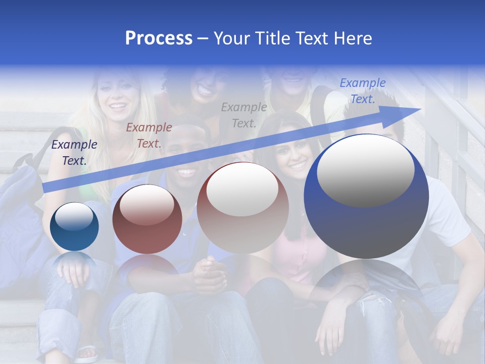 Group Of Six Students Outside Sitting On Steps PowerPoint Template
