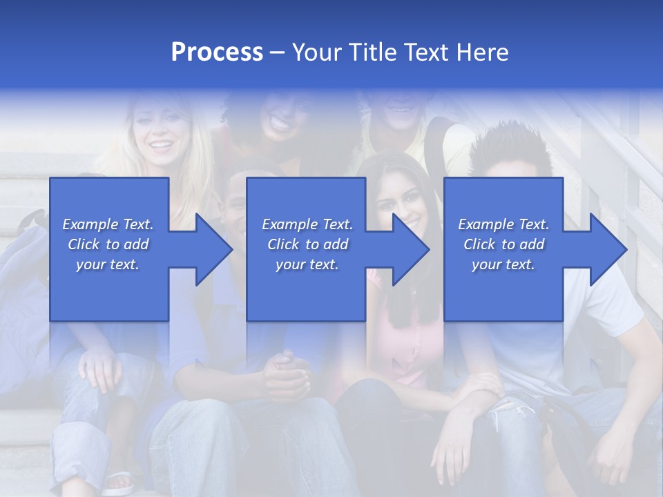 Group Of Six Students Outside Sitting On Steps PowerPoint Template