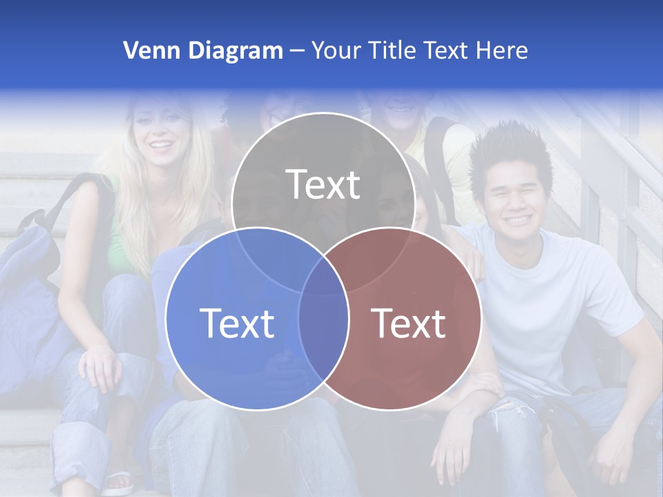 Group Of Six Students Outside Sitting On Steps PowerPoint Template