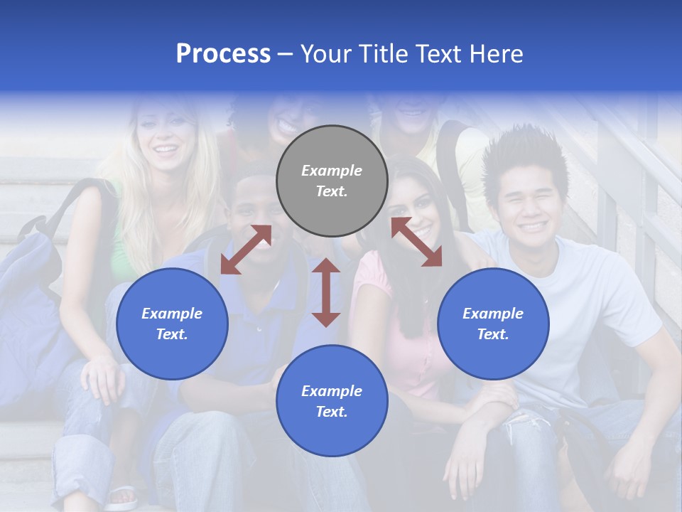 Group Of Six Students Outside Sitting On Steps PowerPoint Template