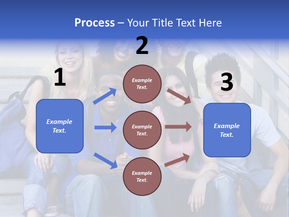 Group Of Six Students Outside Sitting On Steps PowerPoint Template