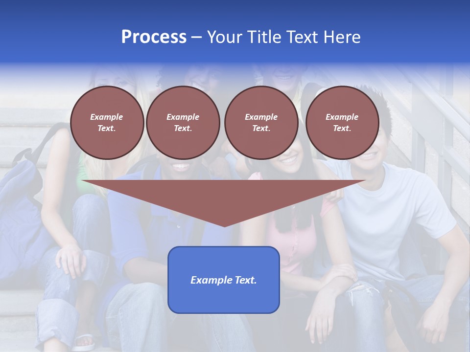 Group Of Six Students Outside Sitting On Steps PowerPoint Template