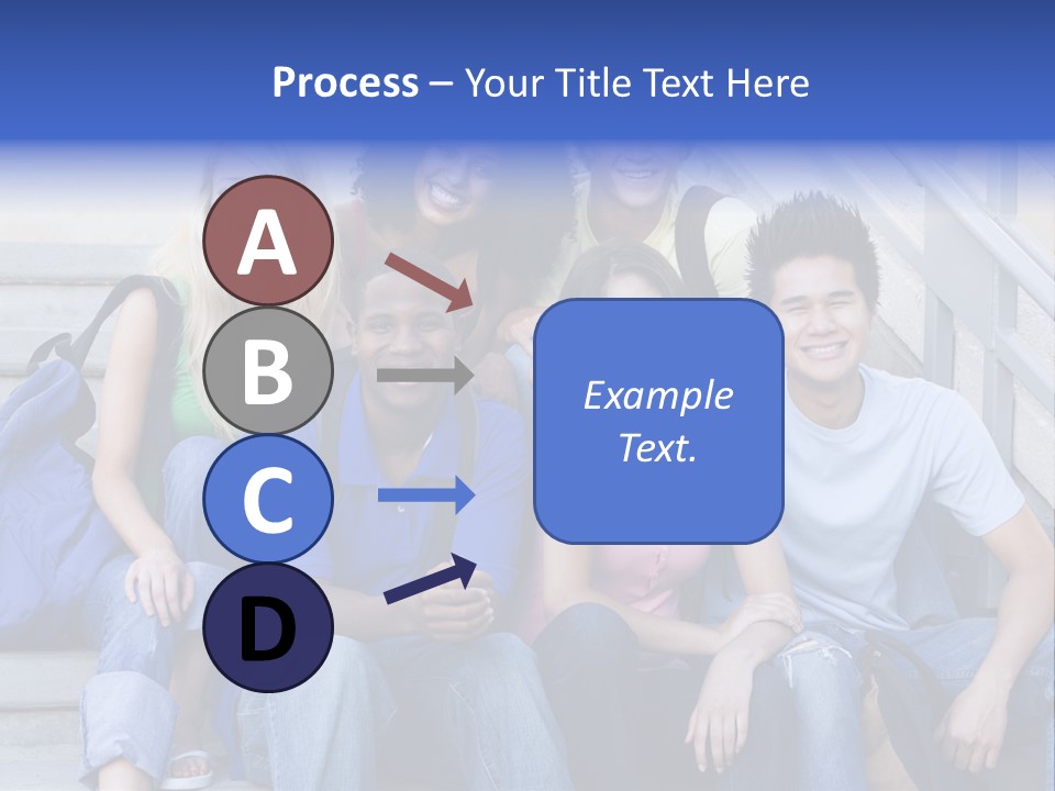 Group Of Six Students Outside Sitting On Steps PowerPoint Template