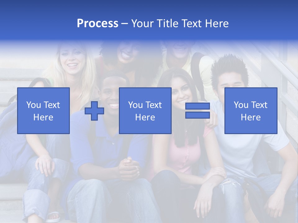 Group Of Six Students Outside Sitting On Steps PowerPoint Template