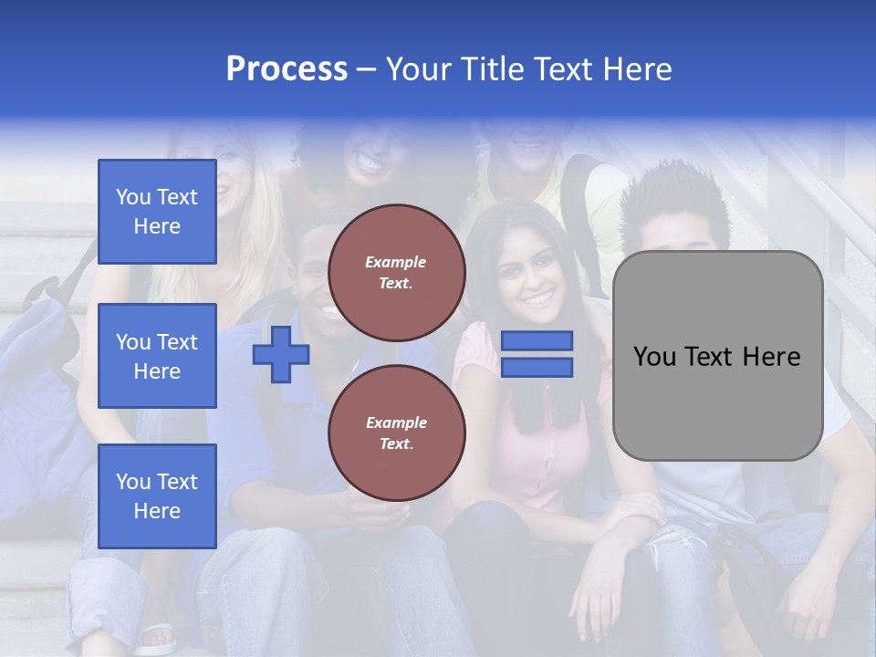 Group Of Six Students Outside Sitting On Steps PowerPoint Template