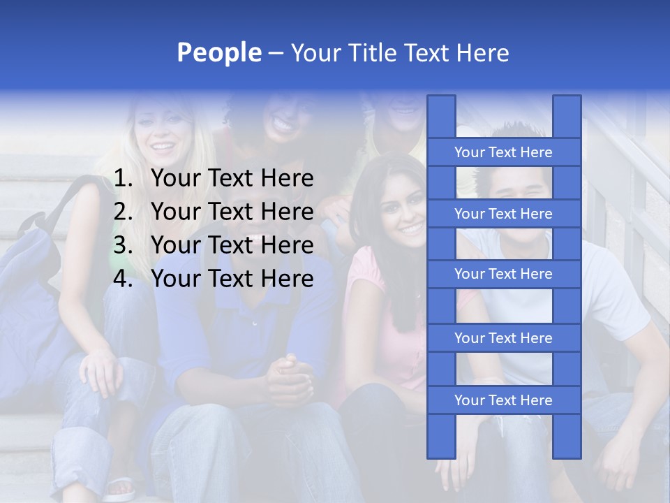Group Of Six Students Outside Sitting On Steps PowerPoint Template