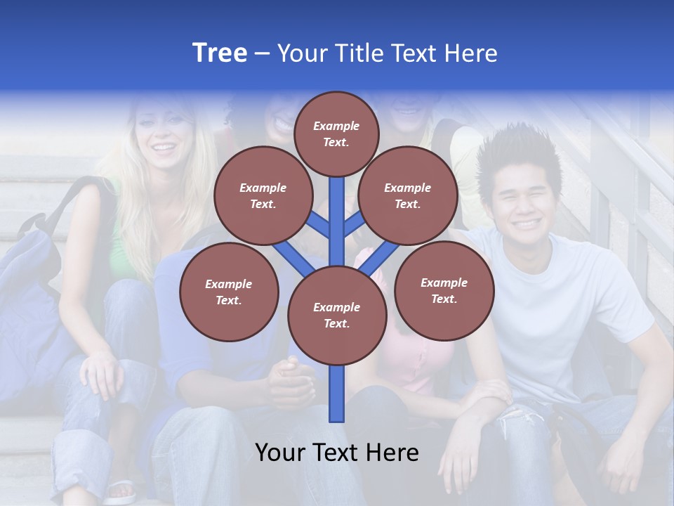 Group Of Six Students Outside Sitting On Steps PowerPoint Template