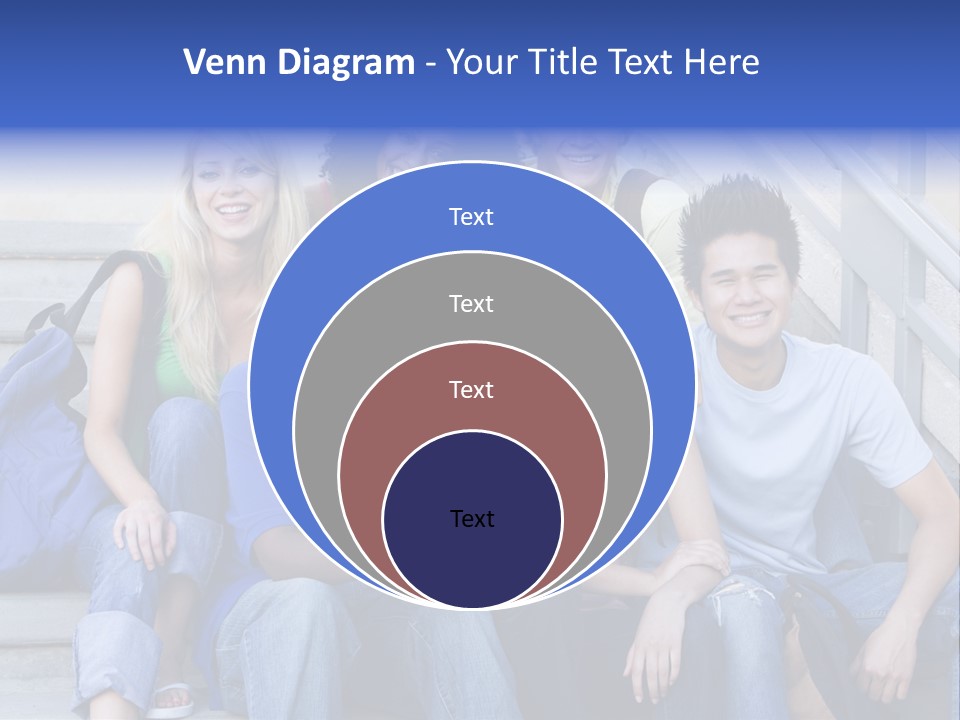 Group Of Six Students Outside Sitting On Steps PowerPoint Template