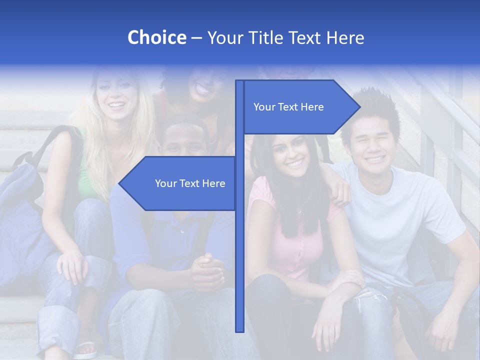 Group Of Six Students Outside Sitting On Steps PowerPoint Template