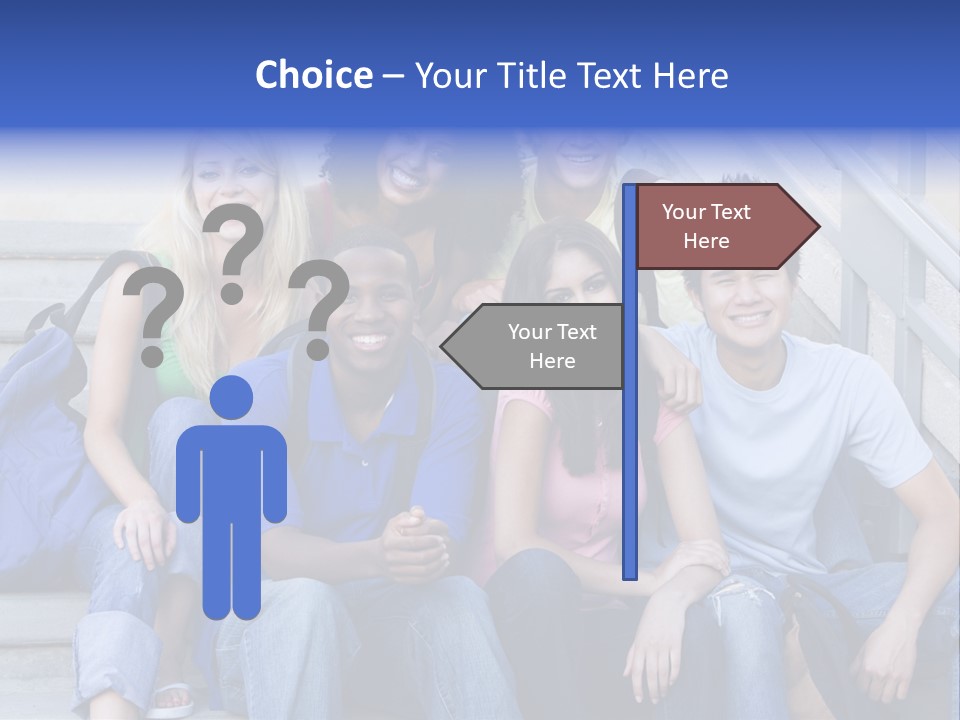 Group Of Six Students Outside Sitting On Steps PowerPoint Template