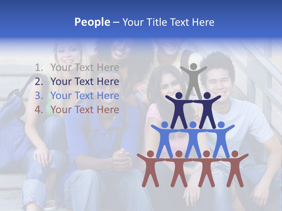 Group Of Six Students Outside Sitting On Steps PowerPoint Template