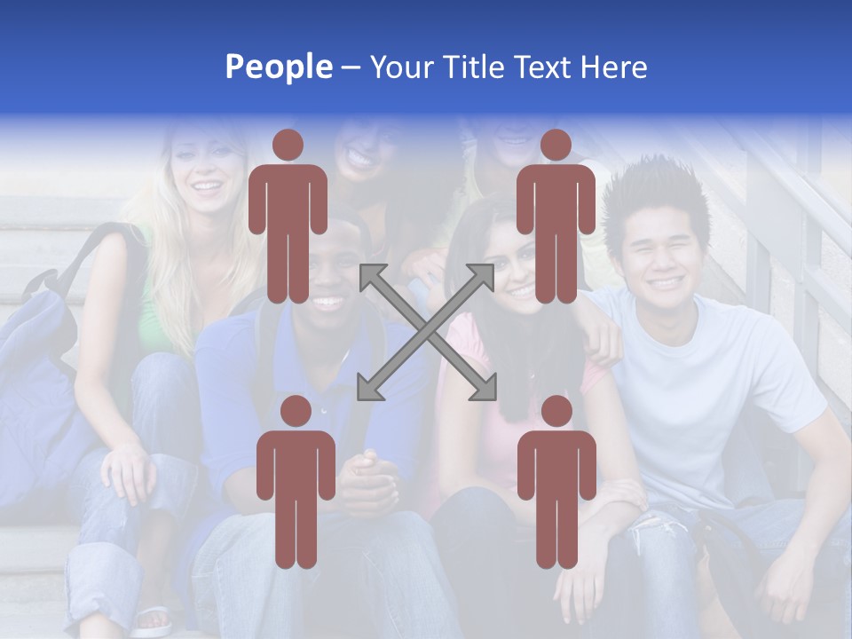 Group Of Six Students Outside Sitting On Steps PowerPoint Template