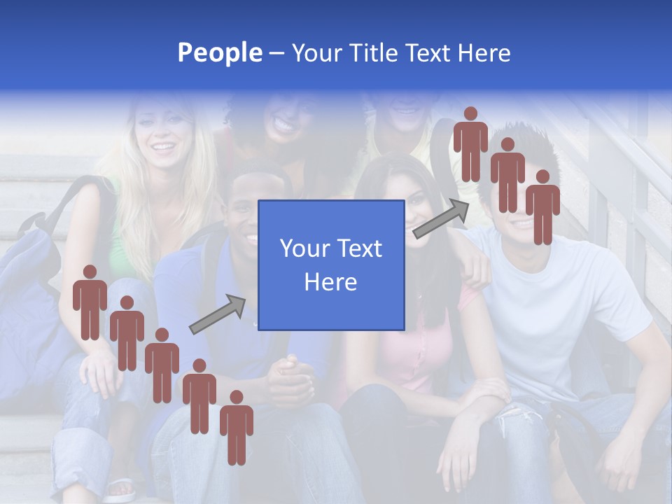 Group Of Six Students Outside Sitting On Steps PowerPoint Template