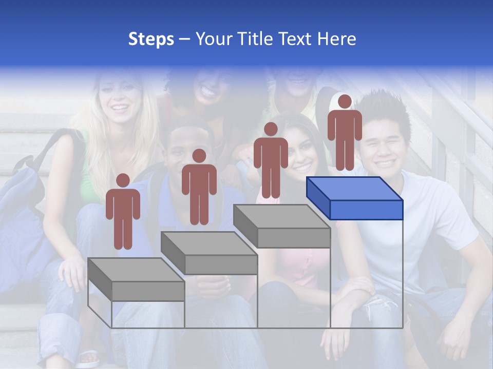 Group Of Six Students Outside Sitting On Steps PowerPoint Template