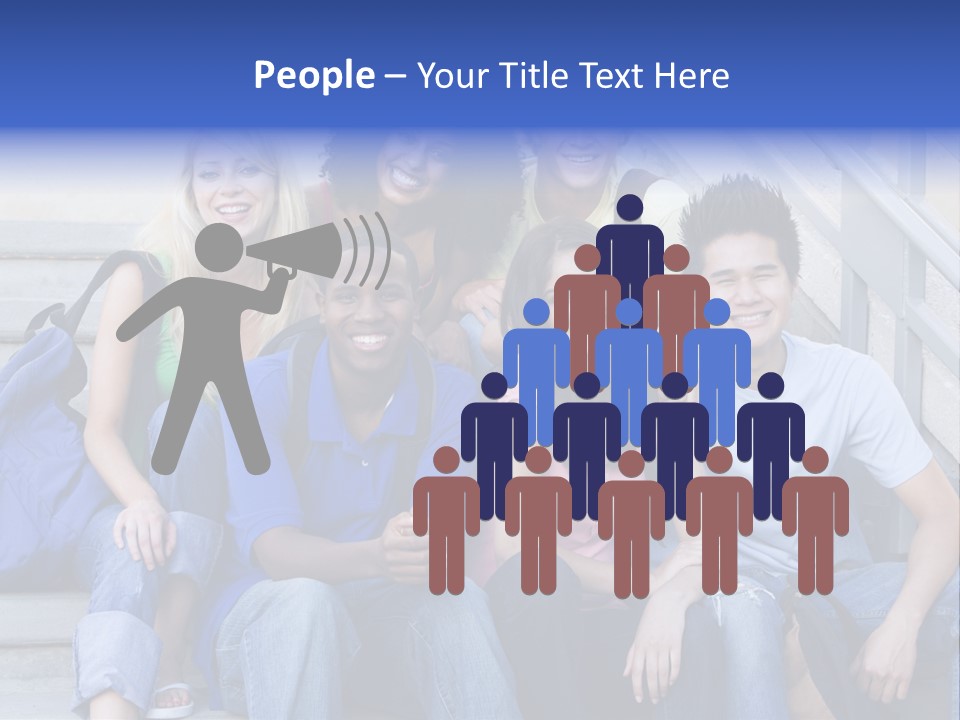 Group Of Six Students Outside Sitting On Steps PowerPoint Template