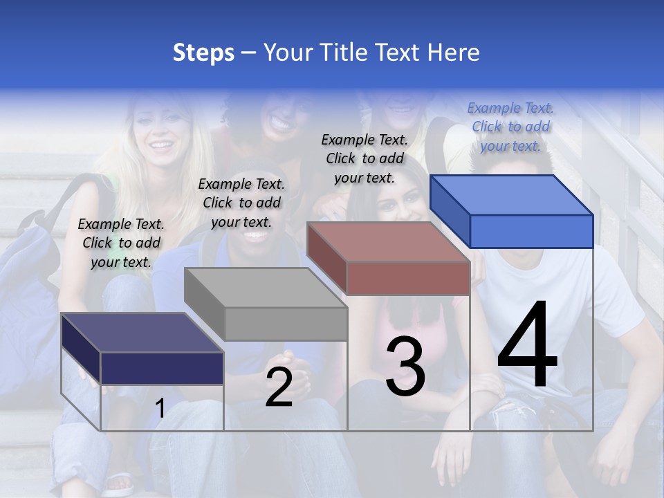 Group Of Six Students Outside Sitting On Steps PowerPoint Template