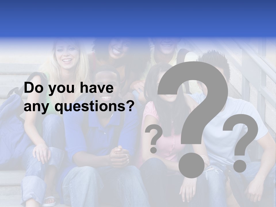 Group Of Six Students Outside Sitting On Steps PowerPoint Template