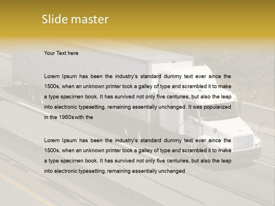 White Semi Truck On The Highway PowerPoint Template