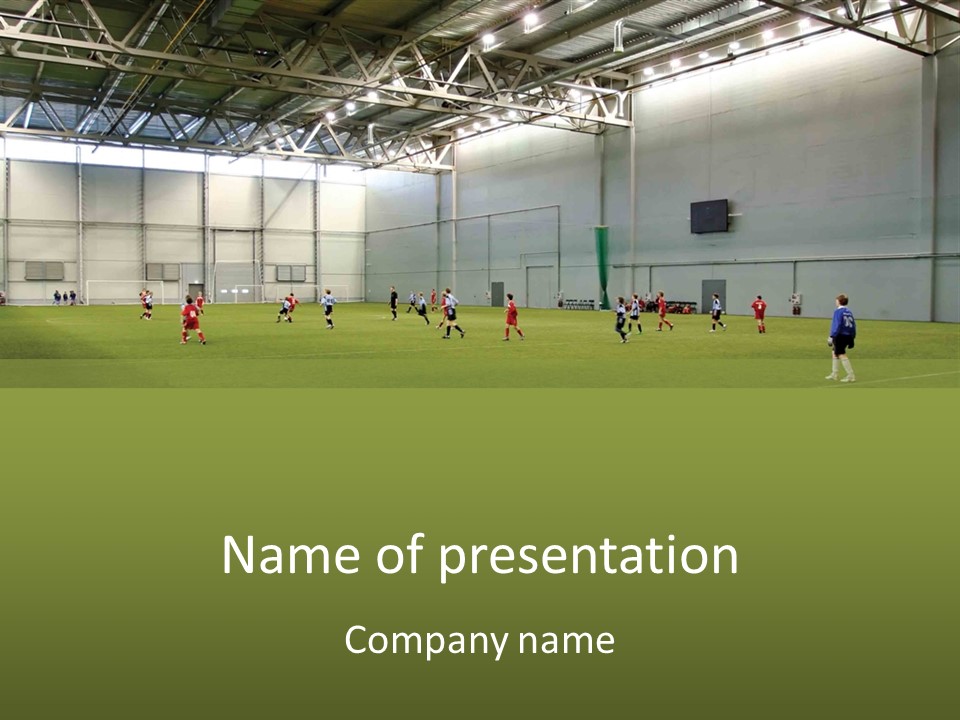 Game Of Football In Indoor Hall PowerPoint Template