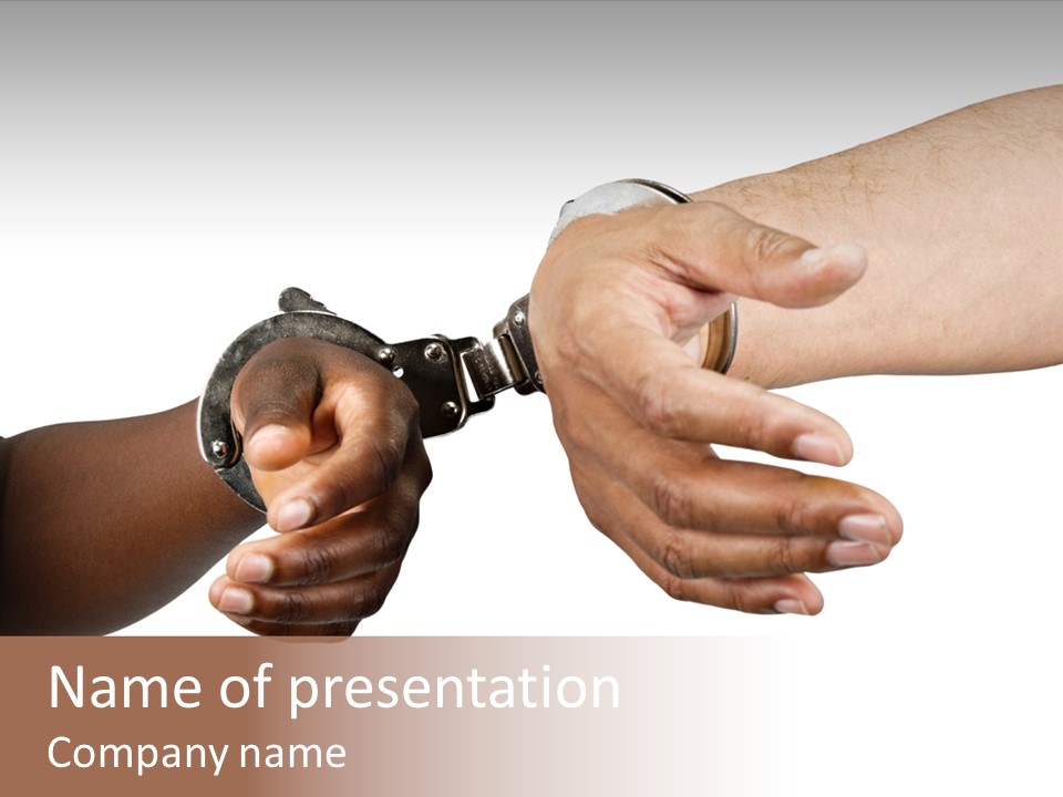 Handcuffed Hispanic Man Hands And African Woman Isolated On White Background PowerPoint Template