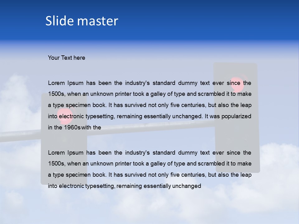 A Close Up On A Red Traffic Light With Blue Sky And Clouds In The Background. PowerPoint Template