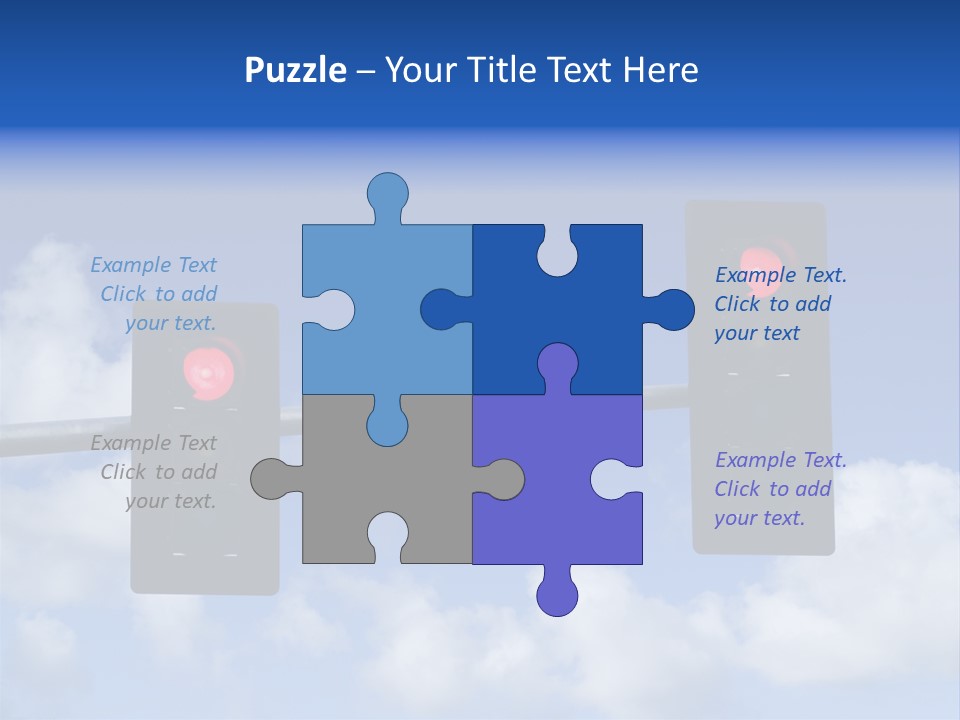 A Close Up On A Red Traffic Light With Blue Sky And Clouds In The Background. PowerPoint Template