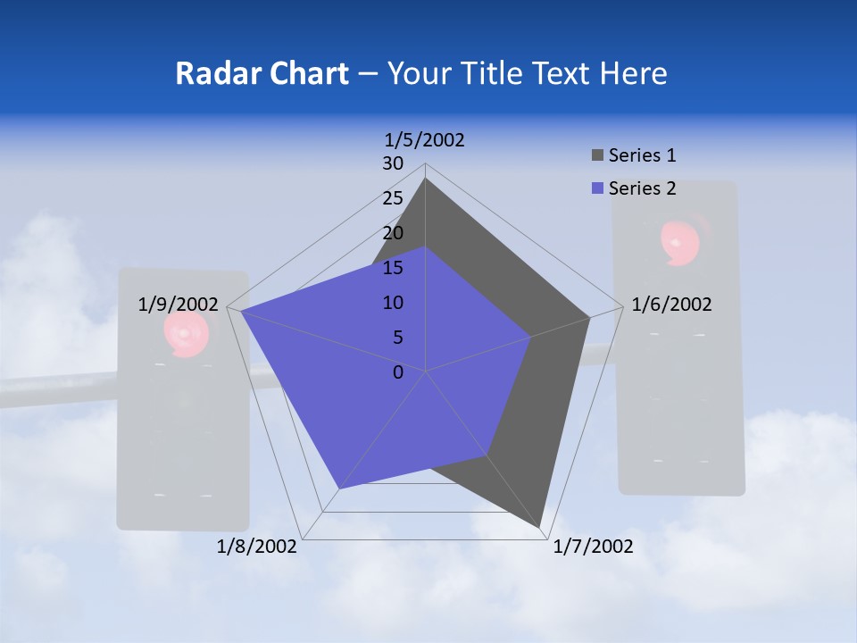 A Close Up On A Red Traffic Light With Blue Sky And Clouds In The Background. PowerPoint Template