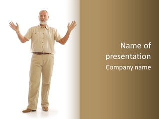 Casual Senior Man Talking To The Viewer; Isolated On White PowerPoint Template