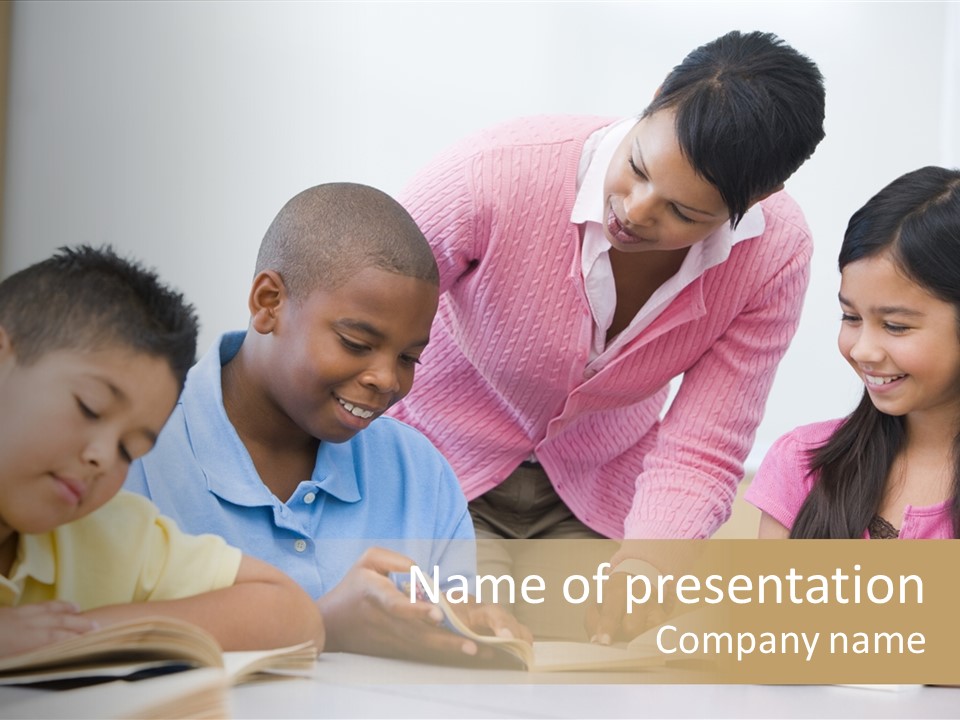 A Group Of Children Sitting At A Table With A Teacher PowerPoint Template