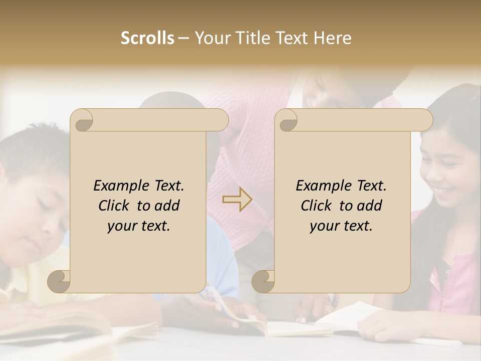A Group Of Children Sitting At A Table With A Teacher PowerPoint Template