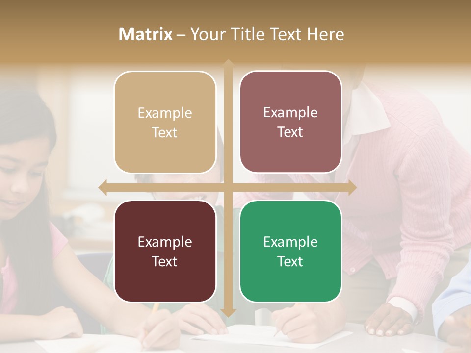 Teacher And Pupil In Elementary School Classroom Working On Written Project PowerPoint Template