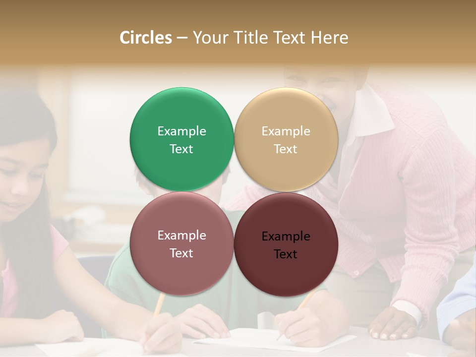 Teacher And Pupil In Elementary School Classroom Working On Written Project PowerPoint Template