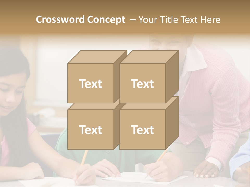 Teacher And Pupil In Elementary School Classroom Working On Written Project PowerPoint Template