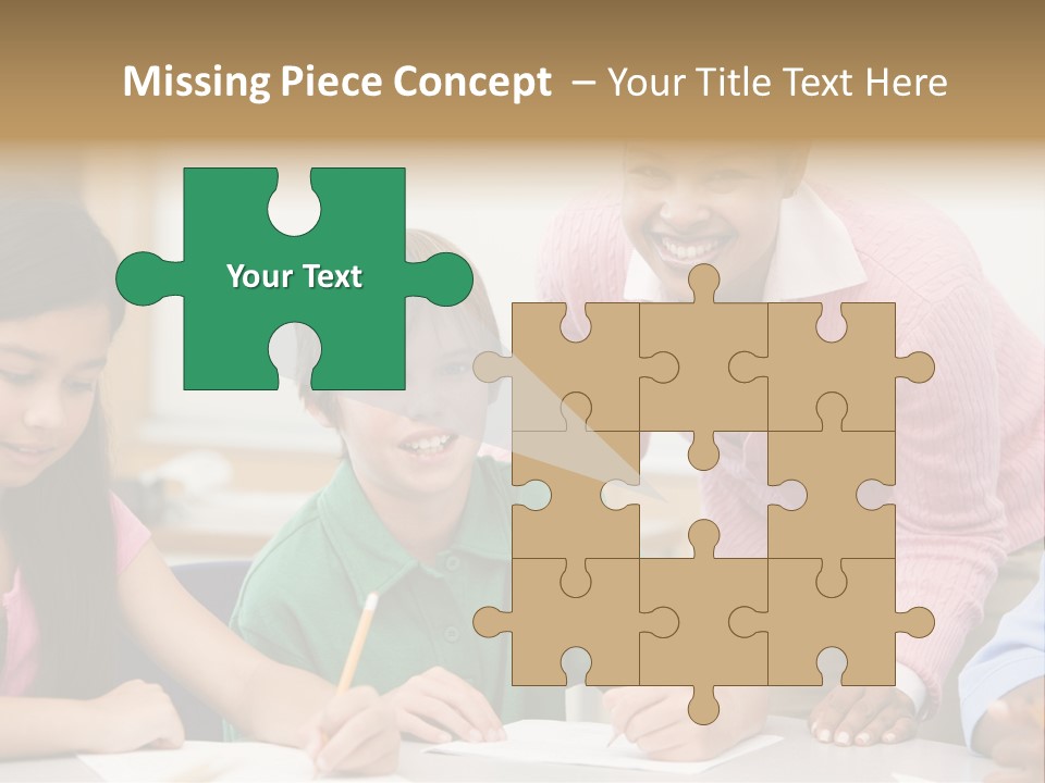 Teacher And Pupil In Elementary School Classroom Working On Written Project PowerPoint Template