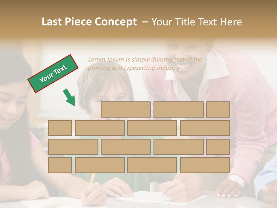 Teacher And Pupil In Elementary School Classroom Working On Written Project PowerPoint Template