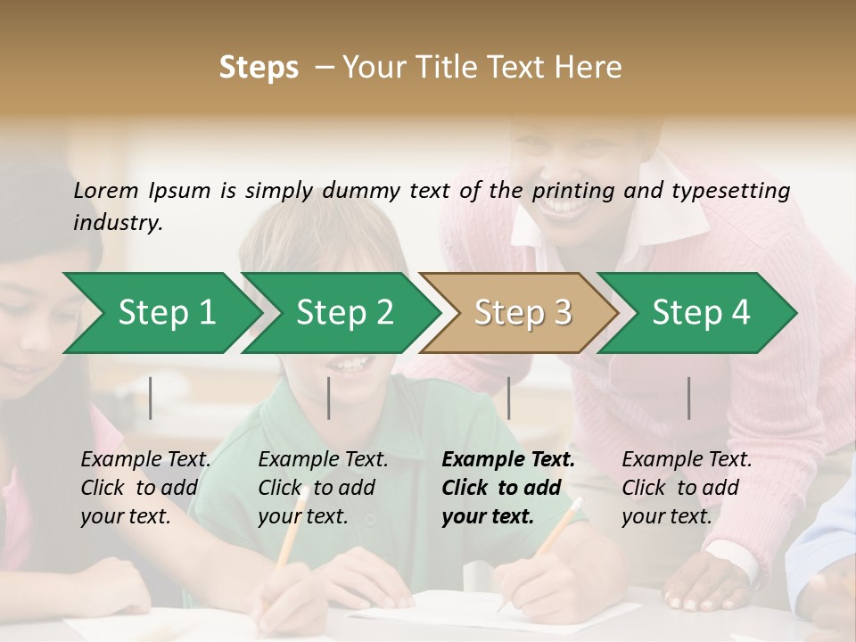 Teacher And Pupil In Elementary School Classroom Working On Written Project PowerPoint Template