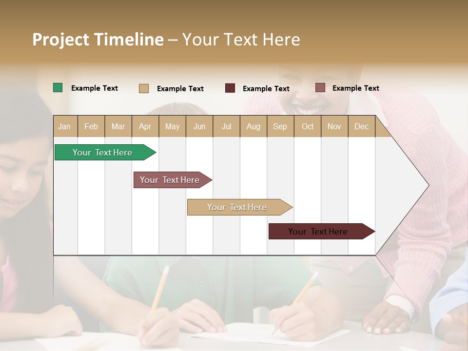 Teacher And Pupil In Elementary School Classroom Working On Written Project PowerPoint Template