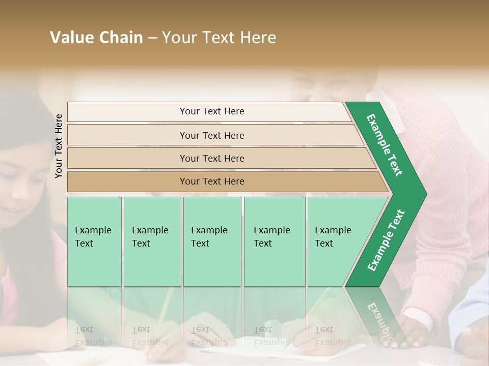 Teacher And Pupil In Elementary School Classroom Working On Written Project PowerPoint Template