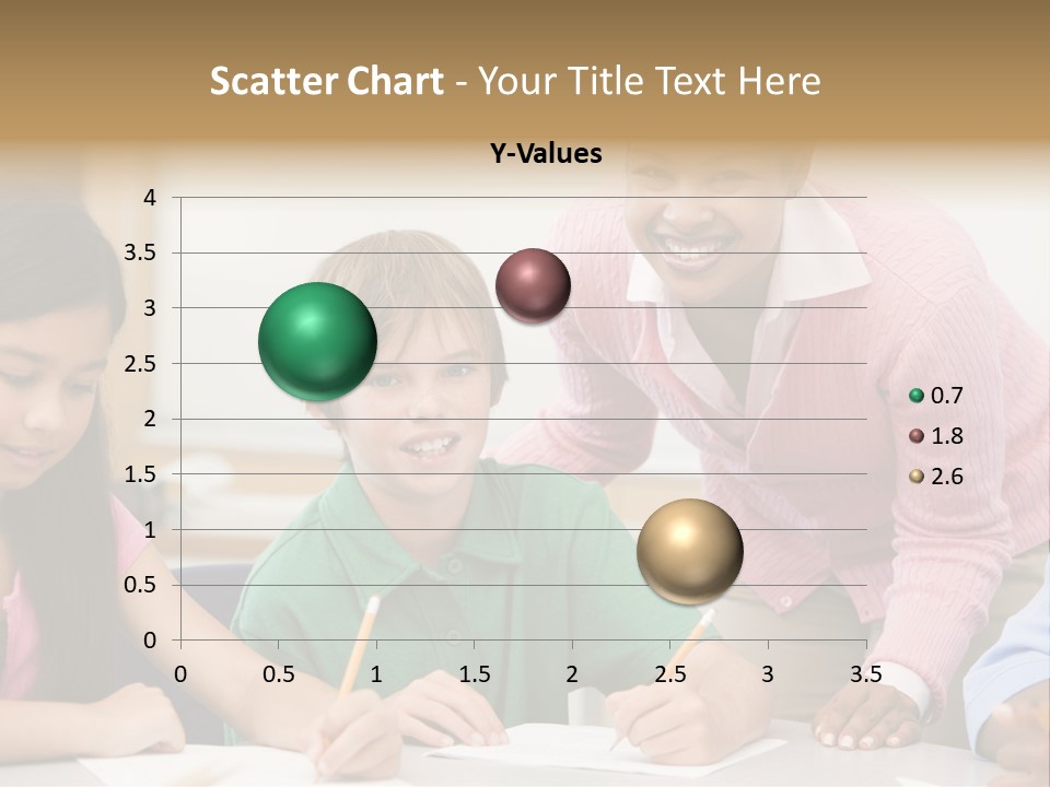 Teacher And Pupil In Elementary School Classroom Working On Written Project PowerPoint Template