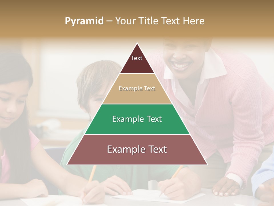 Teacher And Pupil In Elementary School Classroom Working On Written Project PowerPoint Template