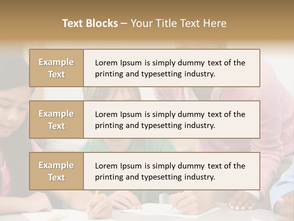 Teacher And Pupil In Elementary School Classroom Working On Written Project PowerPoint Template