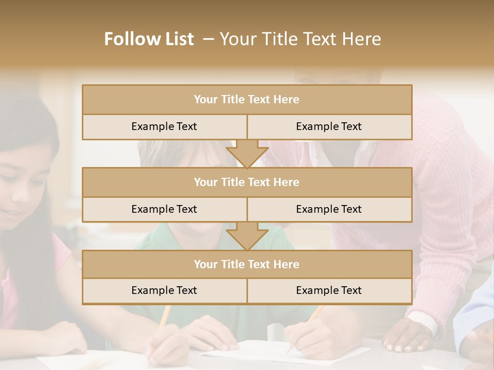 Teacher And Pupil In Elementary School Classroom Working On Written Project PowerPoint Template