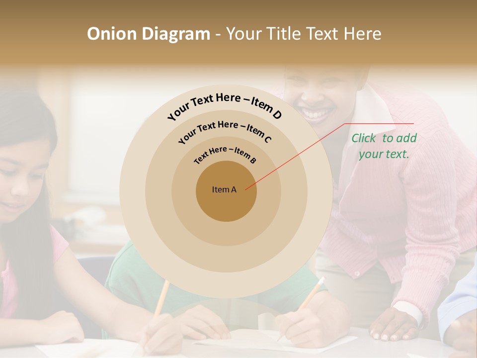 Teacher And Pupil In Elementary School Classroom Working On Written Project PowerPoint Template