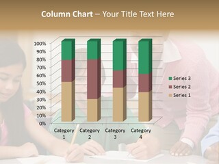 Teacher And Pupil In Elementary School Classroom Working On Written Project PowerPoint Template