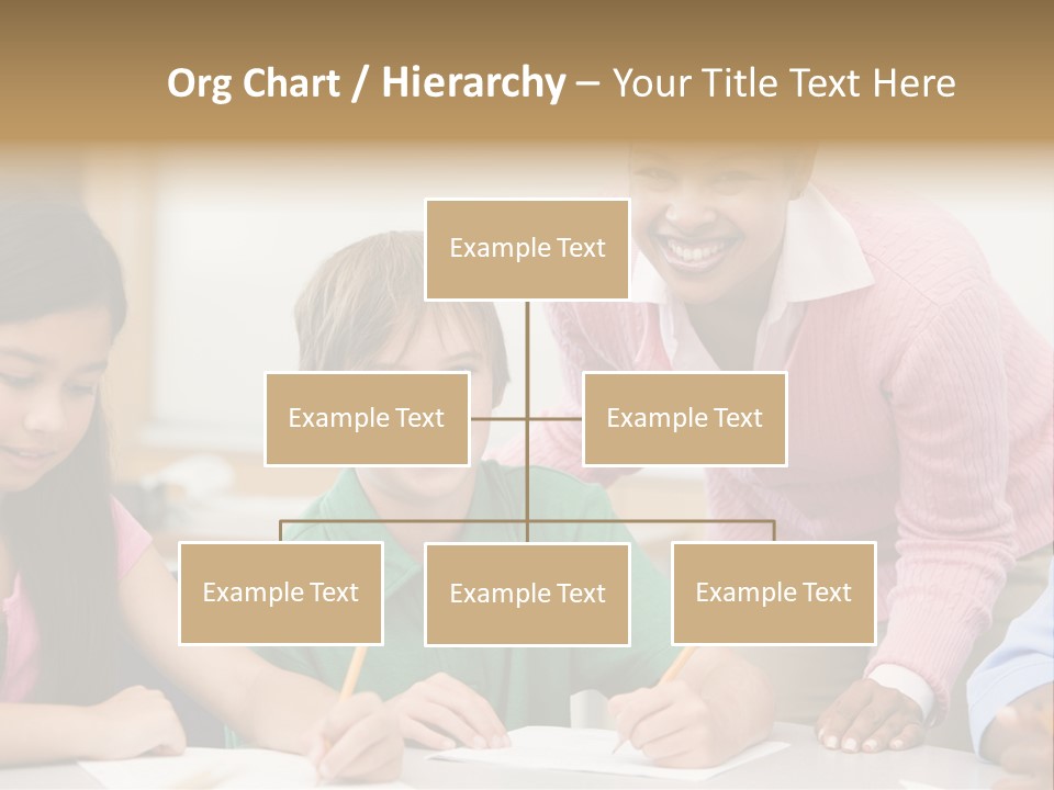 Teacher And Pupil In Elementary School Classroom Working On Written Project PowerPoint Template