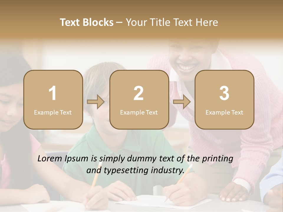 Teacher And Pupil In Elementary School Classroom Working On Written Project PowerPoint Template