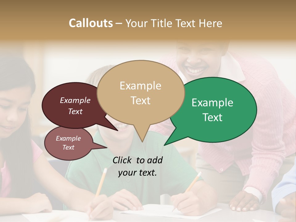 Teacher And Pupil In Elementary School Classroom Working On Written Project PowerPoint Template