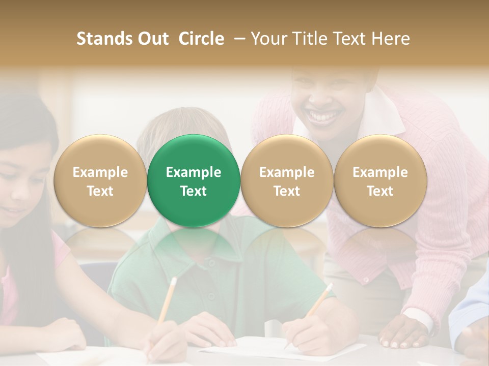 Teacher And Pupil In Elementary School Classroom Working On Written Project PowerPoint Template