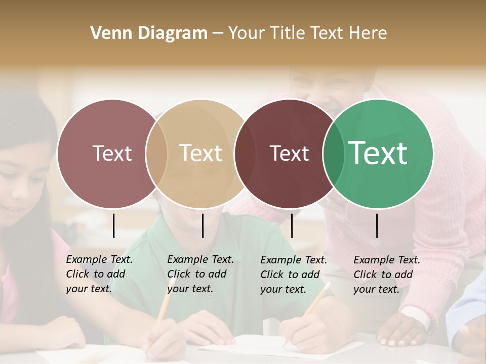 Teacher And Pupil In Elementary School Classroom Working On Written Project PowerPoint Template