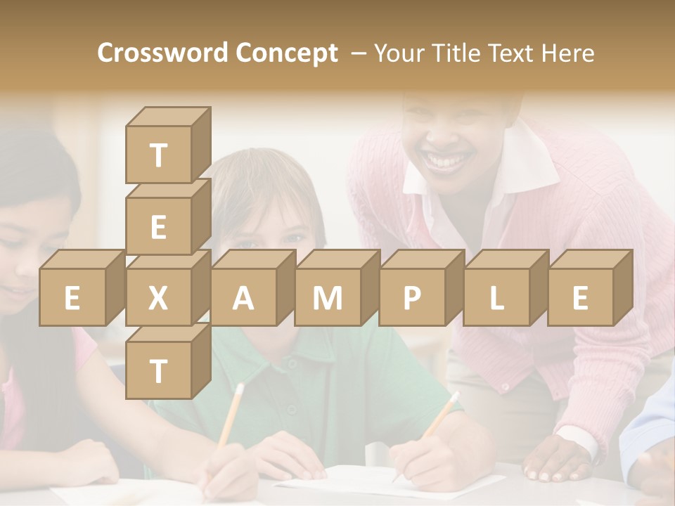 Teacher And Pupil In Elementary School Classroom Working On Written Project PowerPoint Template